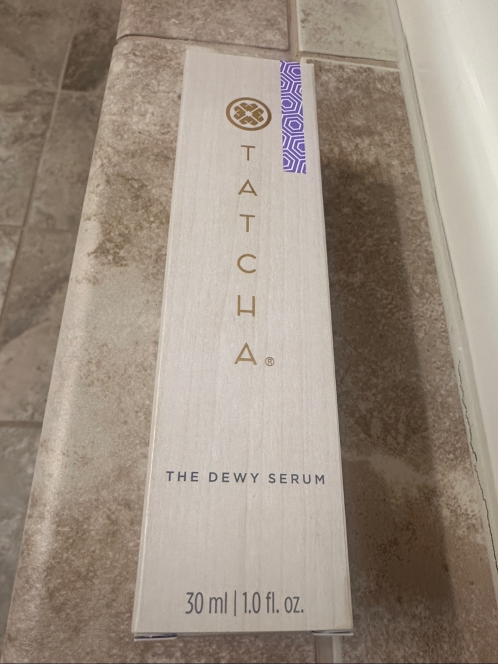 Tatcha The Dewy Serum - Pearl White & Gold Accents with Purple Seal